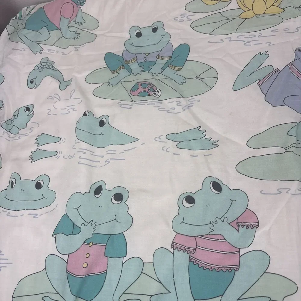 Vtg Debenhams Frog Lily Pad Twin Duvet + Pillowcase Child Kid Bedding RARE READ